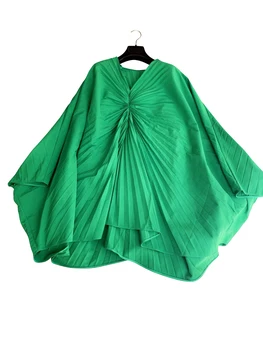 2023 Новое Летнее Женское плиссированное платье-плащ Зеленого цвета Элегантное Однотонное Роскошное повседневное с рукавом 